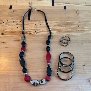 Chico’s Elegant Black and Red Necklace Set